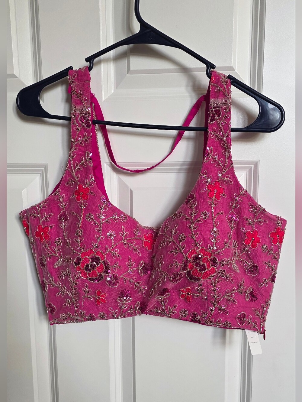 Rose Pink Net Sequins embroidered Flared Style Lehenga Choli - Size 6 - Picture 7 of 11